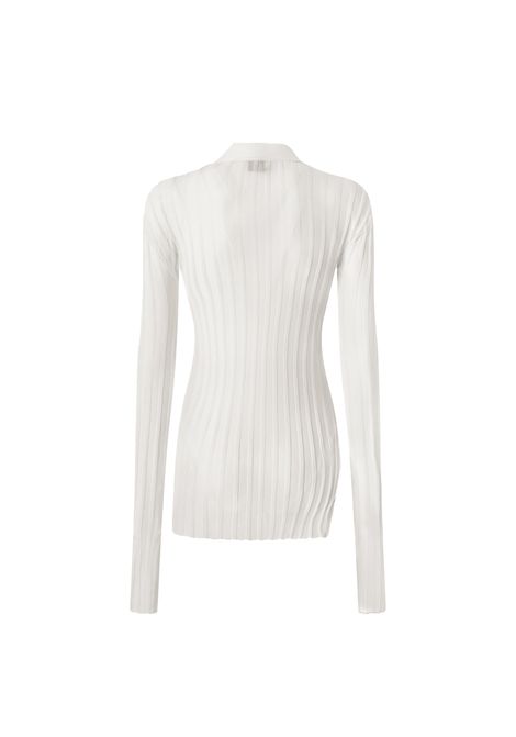 Maglia Pinko donna Rex Ford 105151 A2LS Bianca polo cotone costine aderente scollo a v colletto a punta asimmetrico PINKO | Polo | 105151 A2LSZ05